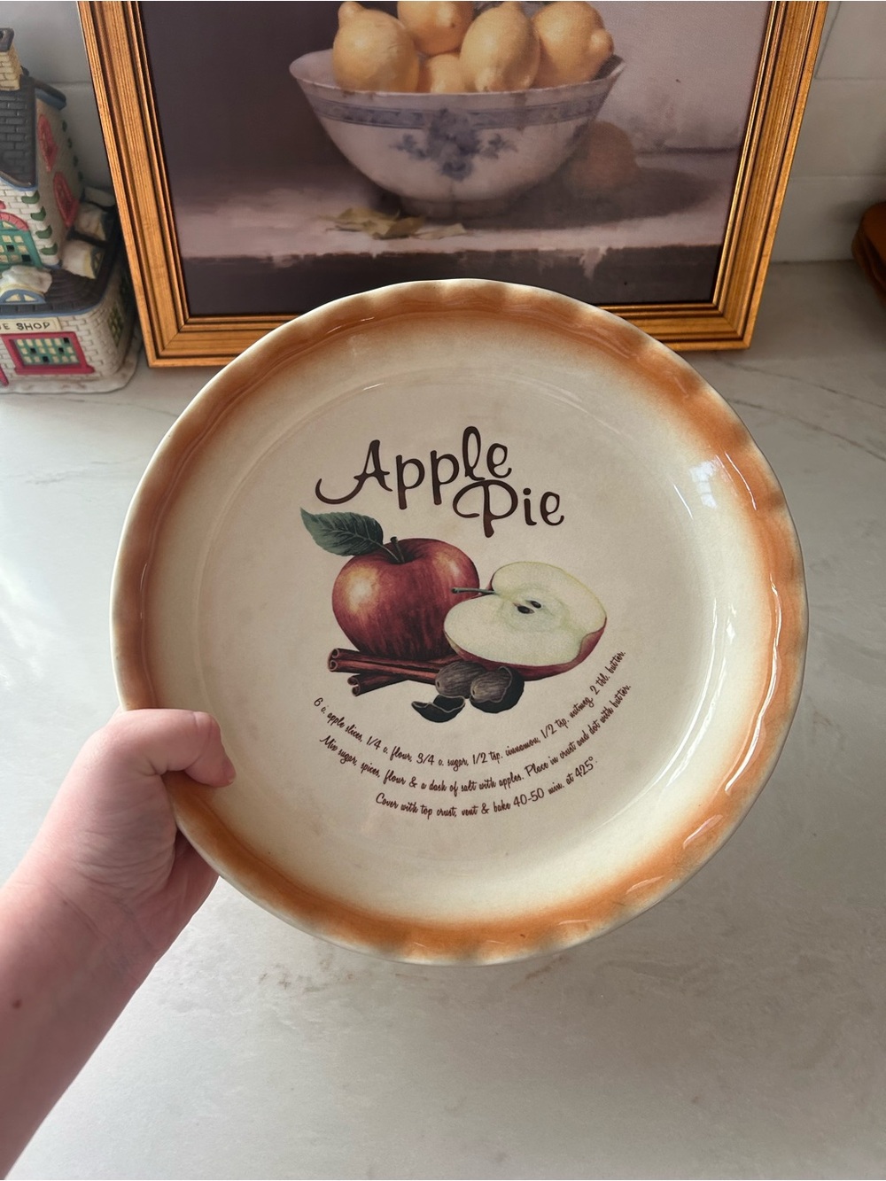 Vintage Nantucket Apple Pie Plate Ceramic Recipe Baking Dish Cottage Kitchen
